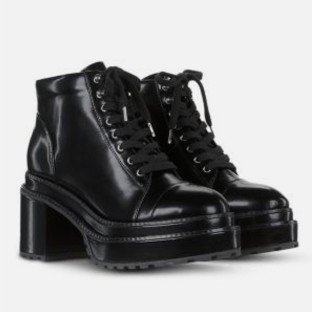 Cult Gaia Patent Leather Ankle Boots Lace Up Combat Platform Block Heels Black